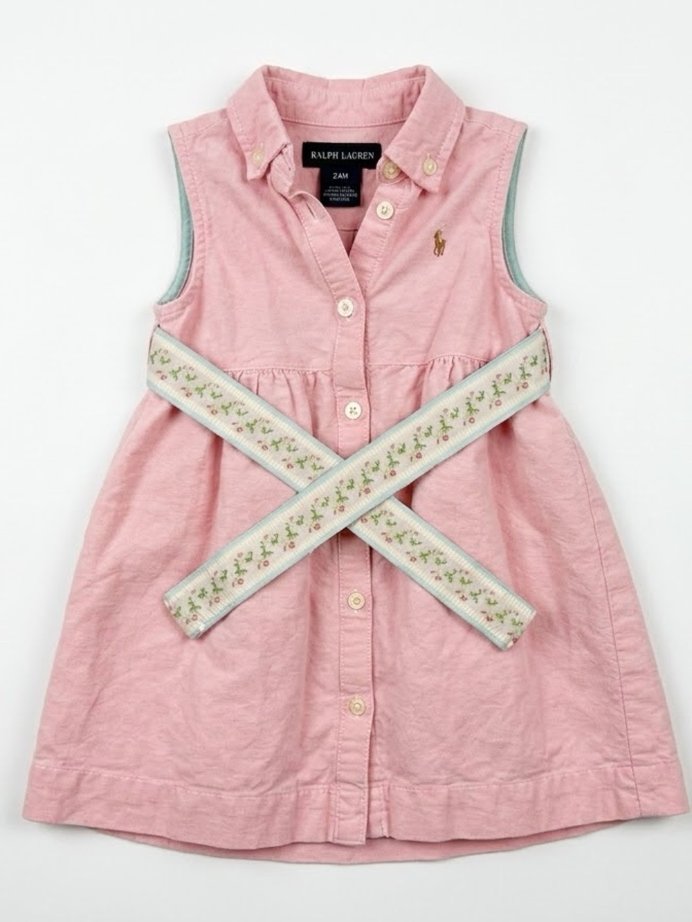 Ralph Lauren Oxford Shirt Dress Size 24 Months Pink Button Down Belted Floral